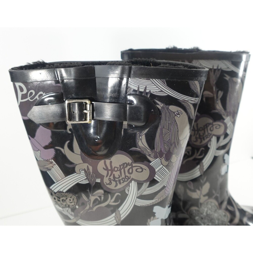 Sakroots Women's Rain Boots Black Floral Purple Butterfly Mid-Calf Size 9 - Picture 4 of 10